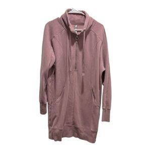 Athleta Long Sweatshirt Tunic Hoodie Large Tall Mauve Half Zip Funnel Neck